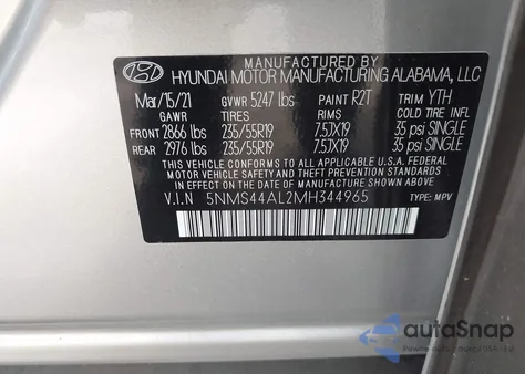 2021 Hyundai Santa Fe Limited from USA, damaged, VIN 5NMS44AL2MH344965